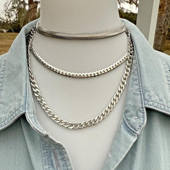 Jewelry - NWT Multi-Strand Silver Tone Necklace Layered Chain Choker Set